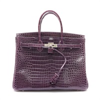 紫水晶亮面 鱷魚皮 Birkin 35 鉑金包 手提包 □N刻 銀釦【HERMES 愛馬仕】
