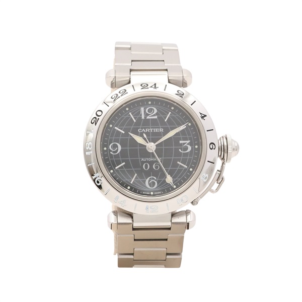 Cartier 卡地亞 Pasha C GMT 腕錶 黑色錶盤 不鏽鋼 W31049M7