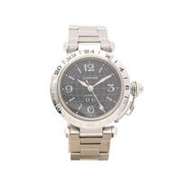 Cartier 卡地亞 Pasha C GMT 腕錶 黑色錶盤 不鏽鋼 W31049M7