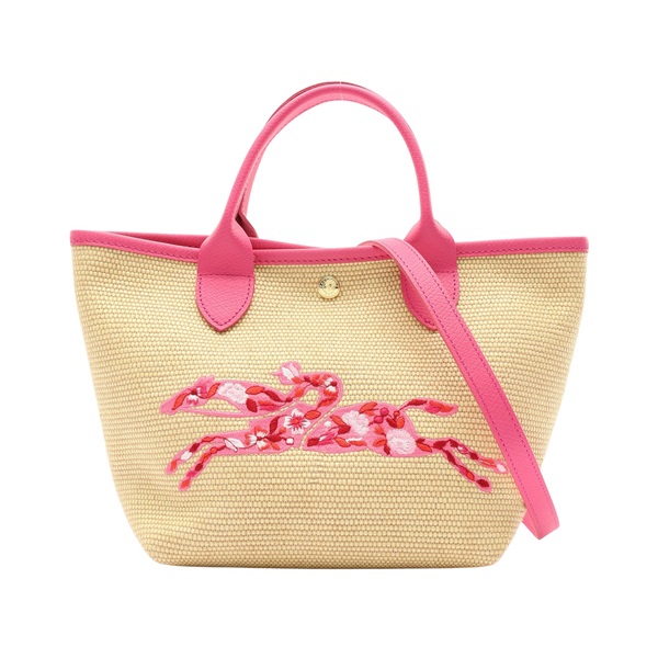 淺褐色 草編織 粉色牛皮 Le Pliage S 兩用包【Longchamp 瓏驤】 10144-HCE-319