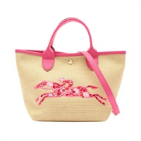 淺褐色 草編織 粉色牛皮 Le Pliage S 兩用包【Longchamp 瓏驤】 10144-HCE-319
