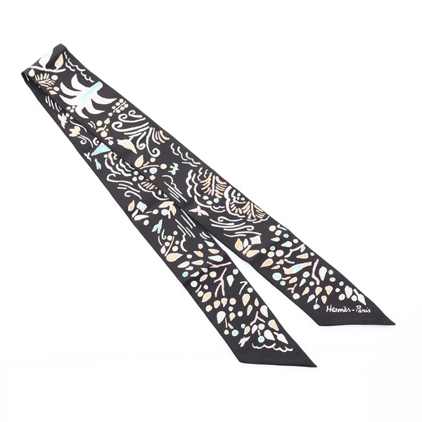 黑色 絲綢 Isola di Primavera Twilly 絲巾【HERMES 愛馬仕】 H063755S 16