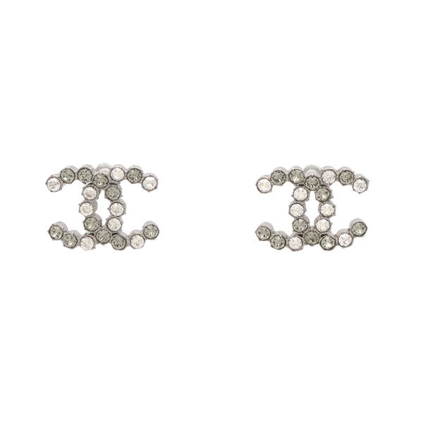 銀色金屬 水晶 COCO Mark pierced 耳環【CHANEL 香奈兒】