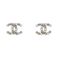 銀色金屬 水晶 COCO Mark pierced 耳環【CHANEL 香奈兒】