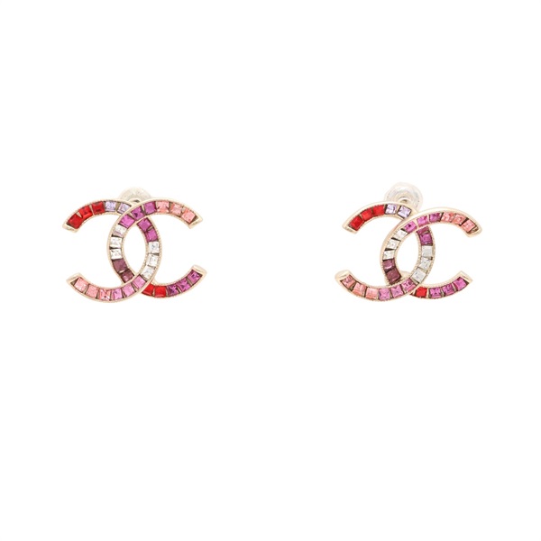 金色鍍金 粉色水鑽 COCO pierced 耳環【CHANEL 香奈兒】
