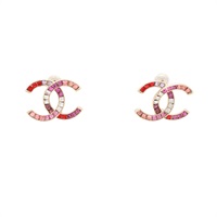 金色鍍金 粉色水鑽 COCO pierced 耳環【CHANEL 香奈兒】