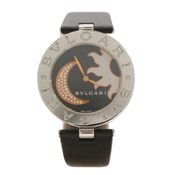 BVLGARI 寶格麗 B.zero1 Sun And Moon 腕錶 黑色錶盤 皮帶 不鏽鋼 BZ35S