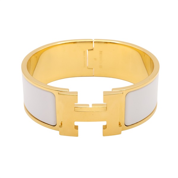 HERMES 愛馬仕 Clic Clac H 手環 白色法瑯 金色金屬 H300001F