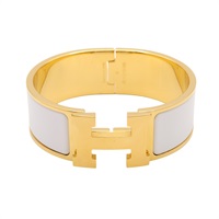 HERMES 愛馬仕 Clic Clac H 手環 白色法瑯 金色金屬 H300001F