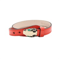 BVLGARI 寶格麗 Serpenti Double Wrap 蛇頭手環 紅色 牛皮