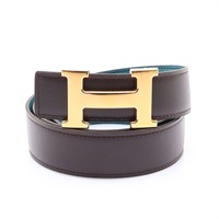H 皮帶 雙面 棕色 Togo 藍色 Swift 牛皮 □Q刻 85cm【HERMES 愛馬仕】
