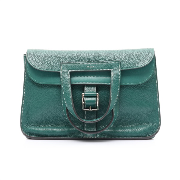 Halzan 31 兩用包 絲絨綠 Clemence 牛皮 A刻 銀釦【HERMES 愛馬仕】 H070428CK