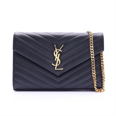 黑色牛皮 CASSANDRE 肩背包 (内部拉錬缺失)【SAINT LAURENT YSL 聖羅蘭】 377828