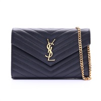黑色牛皮 CASSANDRE 肩背包 (内部拉錬缺失)【SAINT LAURENT YSL 聖羅蘭】 377828