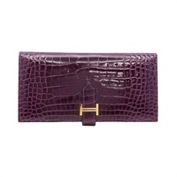 Bearn 二折長夾 紫水晶色 鱷魚皮 口M刻 金釦【HERMES 愛馬仕】