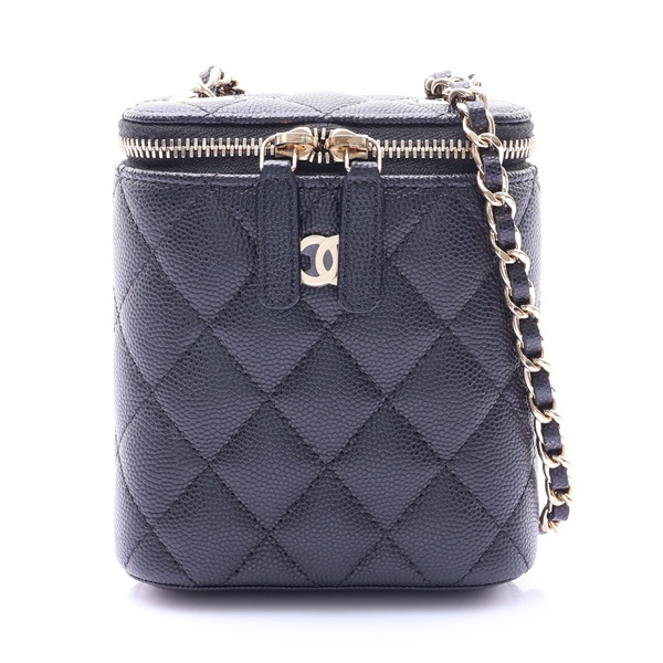 黑色 荔枝紋牛皮 Coco Beauty Vanity Case 鍊帶 肩背包 無卡【CHANEL 香奈兒】 AP1466