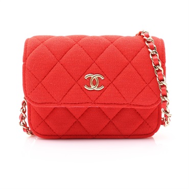 紅色 棉質 Mini Matelasse 肩背包 金扣【CHANEL 香奈兒】 WS8735