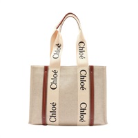 棕色 帆布 Woody Medium 肩背包【Chloe 克羅伊】 CHC22AS383I26