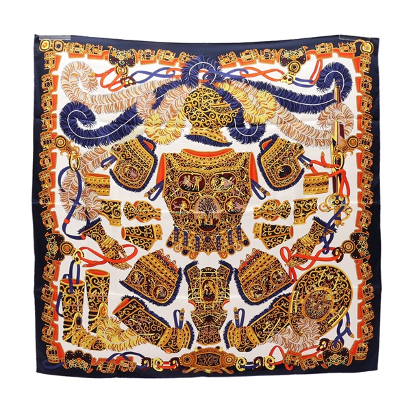 HERMES 愛馬仕 Carre 90 方巾 藍/白 絲綢
