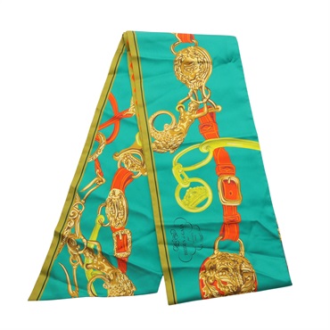 藍/綠/橘色 絲綢 Maxi Twilly 絲巾【HERMES 愛馬仕】