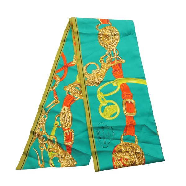 藍/綠/橘色 絲綢 Maxi Twilly 絲巾【HERMES 愛馬仕】