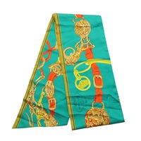 藍/綠/橘色 絲綢 Maxi Twilly 絲巾【HERMES 愛馬仕】