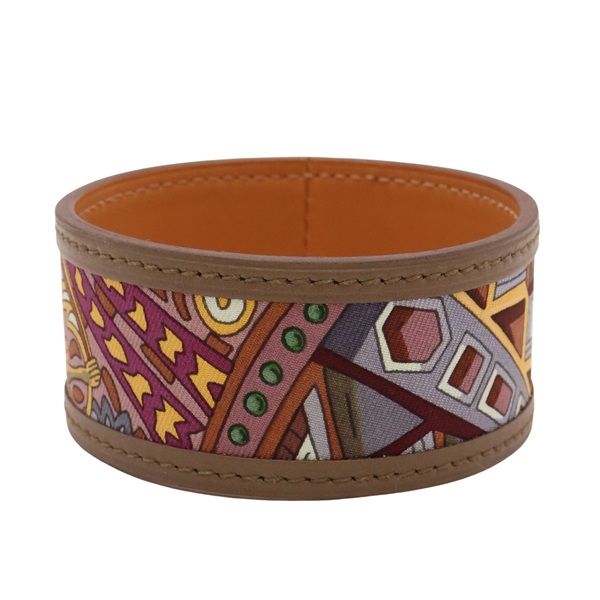 HERMES 愛馬仕 Petit H Bracelet PM手環 紫色 絲綢 灰色牛皮