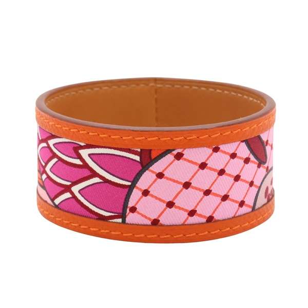 橘/粉色 牛皮 絲綢 Petit H Bracelet PM 手環【HERMES 愛馬仕】