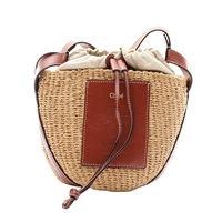 淺褐色 草編織 棕色牛皮 Mifuko聯名 Woody Basket 肩背包【Chloe 克羅伊】