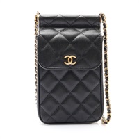 黑色 荔枝紋牛皮 Phone Holder 肩背包【CHANEL 香奈兒】 AP3038