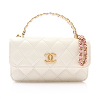 白色 菱格紋羊皮 Top Handle Flap 两用包【CHANEL 香奈兒】