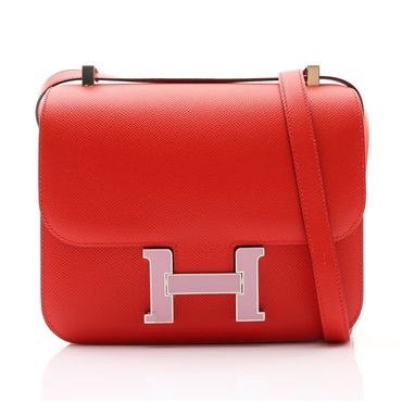 Constance 24 康康包 Epsom牛皮 桃心紅/錦葵紫 銀扣 D刻 肩背包【HERMES 愛馬仕】