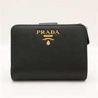 黑色 牛皮 扣式短夾【PRADA 普拉達】 1ML018