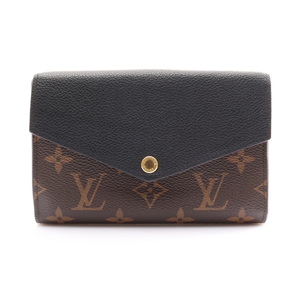 LOUIS VUITTON LV 路易威登 Pallas Compact 扣式中夾 棕色 原花 帆布 拼黑色牛皮 M60990