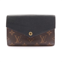 LOUIS VUITTON LV 路易威登 Pallas Compact 扣式中夾 棕色 原花 帆布 拼黑色牛皮 M60990