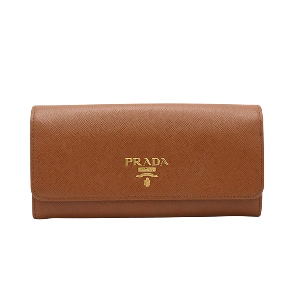 棕色 牛皮 釦式長夾【PRADA 普拉達】
