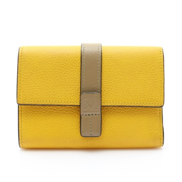 Trifold 扣式 短夾 黃色牛皮【LOEWE 羅威】 C660TR2X01