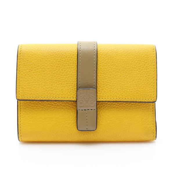 黃色牛皮 Trifold 扣式 短夾【LOEWE 羅威】 C660TR2X01