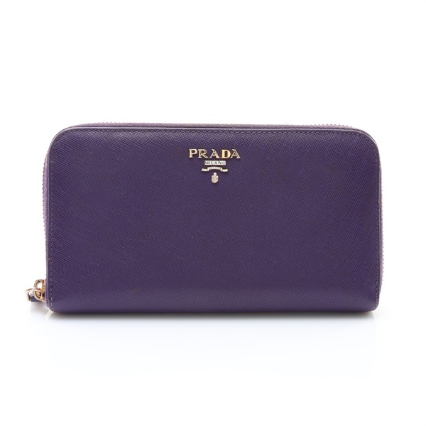 紫色牛皮 Saffiano Metal 拉鍊 長夾【PRADA 普拉達】 1M0506
