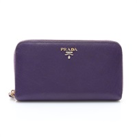 紫色牛皮 Saffiano Metal 拉鍊 長夾【PRADA 普拉達】 1M0506