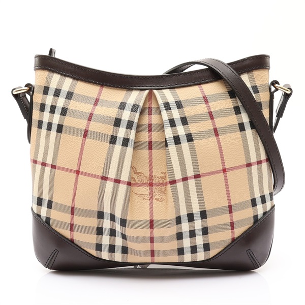 棕色 牛皮 PVC塗層帆布 經典格紋 斜背包 肩背包【BURBERRY 巴寶莉】 96406