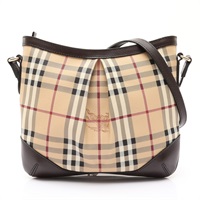 棕色 牛皮 PVC塗層帆布 經典格紋 斜背包 肩背包【BURBERRY 巴寶莉】 96406