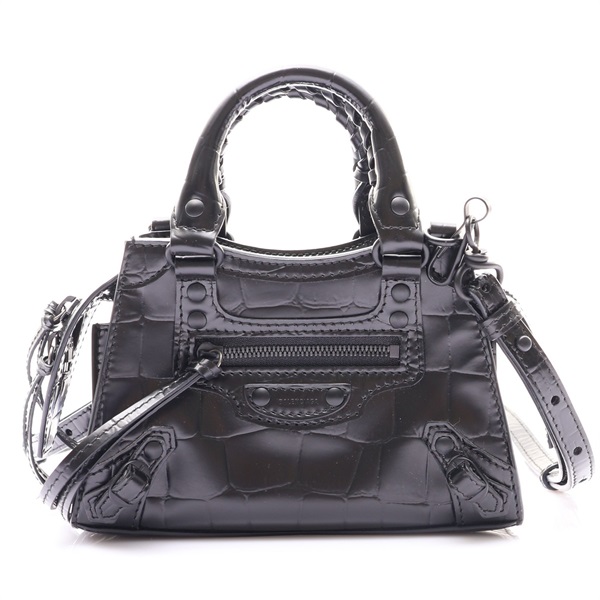 黑色 鰐魚壓紋牛皮 Neo Classic Nano City 两用包【BALENCIAGA 巴黎世家】 638527