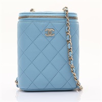 藍色 菱格紋牛皮 Small Vertical Coco Beauty Vanity Case 鍊帶 肩背包【CHANEL 香奈兒】 AP2195
