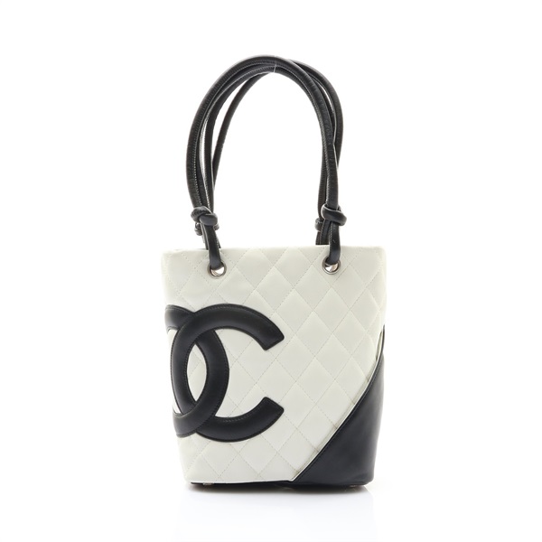 白/黑色 牛皮 Cambon Small 手提包 銀釦【CHANEL 香奈兒】 A25166
