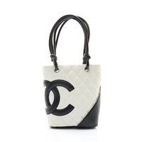 白/黑色 牛皮 Cambon Small 手提包 銀釦【CHANEL 香奈兒】 A25166