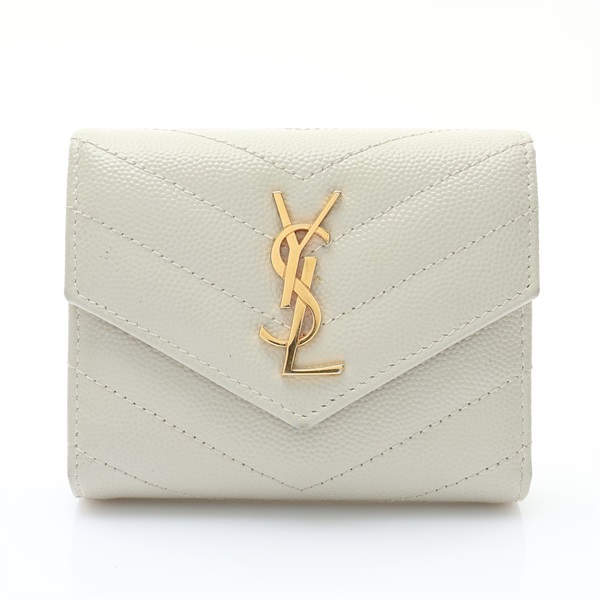 白色牛皮 Cassandre Matelasse 三折 短夾【SAINT LAURENT YSL 聖羅蘭】 692061BOW019207