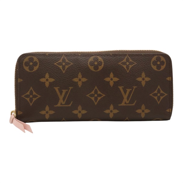 棕/粉色 原花帆布 Clemence 拉鍊長夾【LOUIS VUITTON LV 路易威登】 M61298