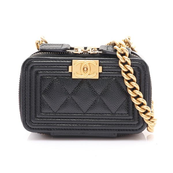 黑色 荔枝紋 Mini Boy Clutch 鍊帶 肩背包【CHANEL 香奈兒】 AP2708