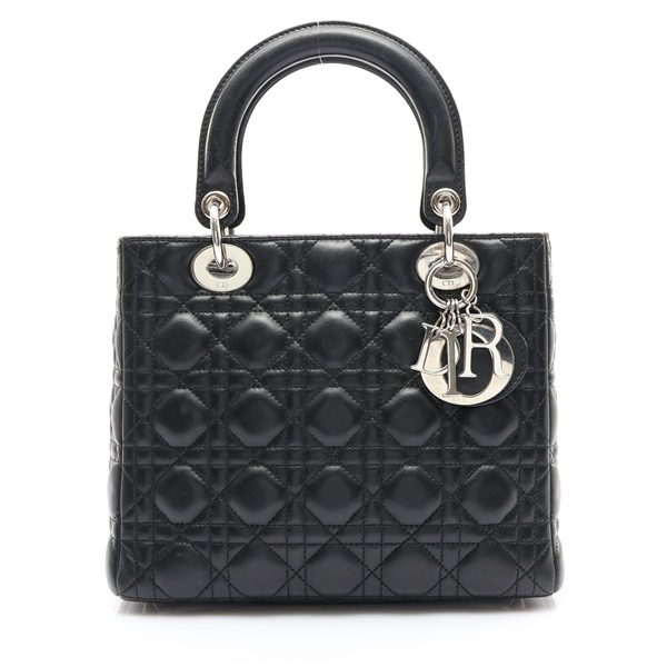 黑色 Cannage 藤格紋羊皮 Medium Lady Dior 兩用包 無背帶【Dior 迪奧】 M0565ONGE_M900
